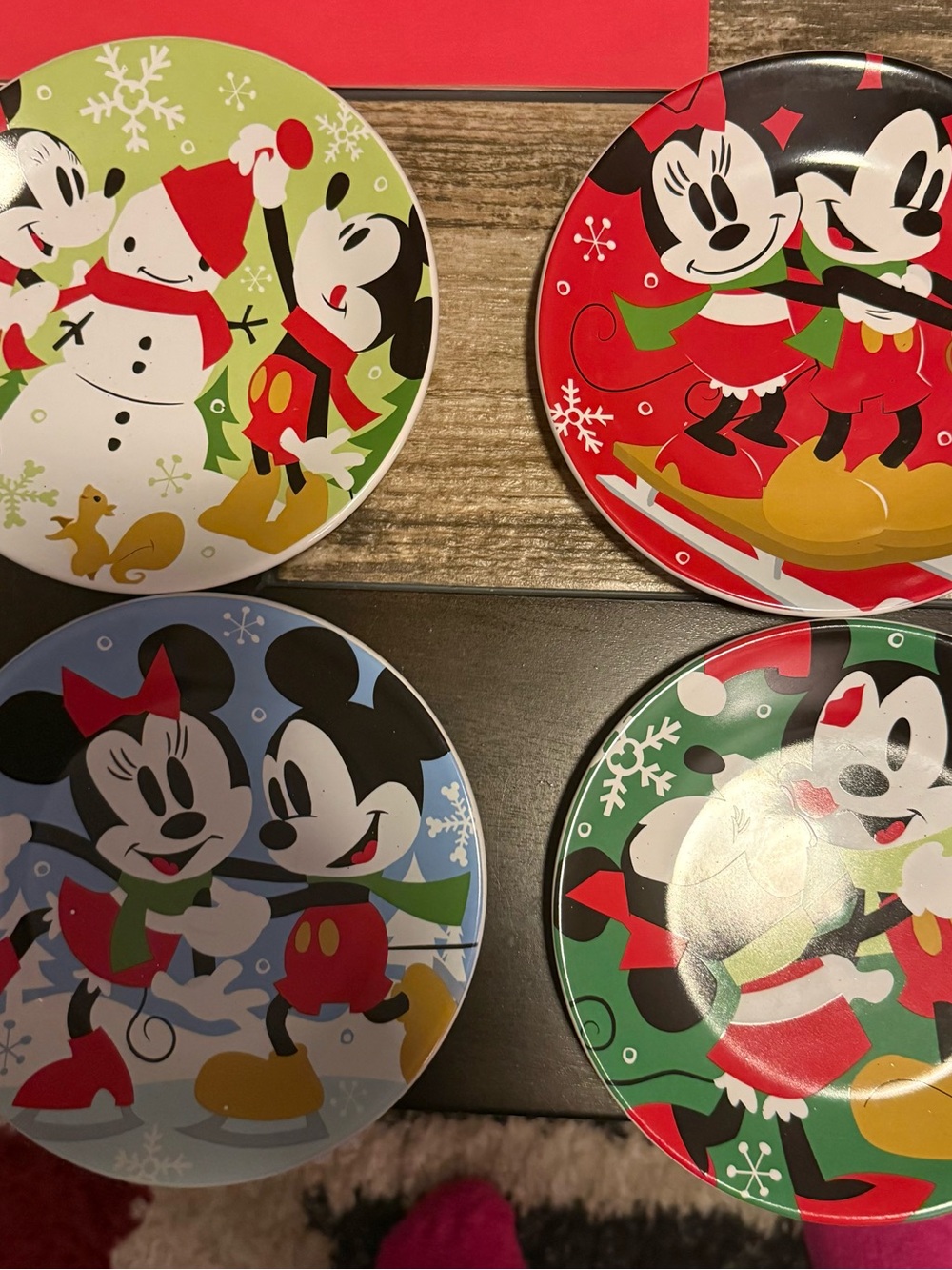 Disney Holiday Mickey & Minnie Festive Plate Set - Red, Green, Blue, Cream